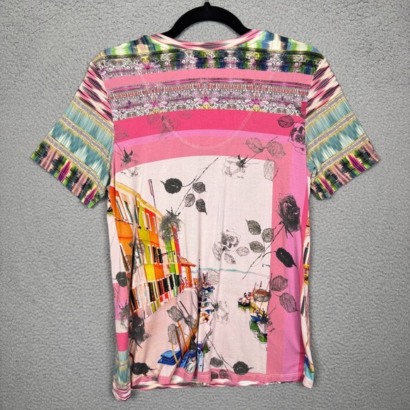 Johnny Was Top Womens S Pink Angelica‎ Stripe Favorite Short Sleeve Tee Bamboo - Picture 2 of 10